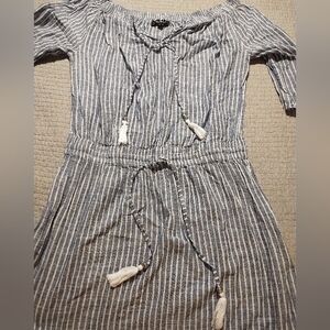 Spiaggia Dolce Striped Off-Shoulder Dress with Tassels